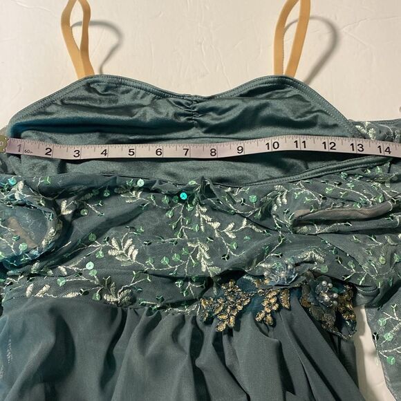 Weissman Dance Costume sage green sequin appliqué Saint Honesty 13413 LC child - Picture 7 of 12
